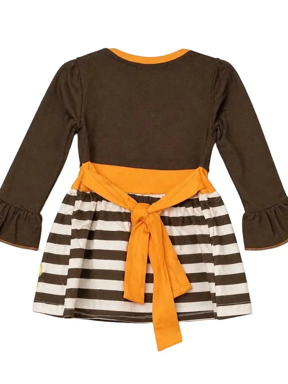 Adorable Turkey Bow Brown Long Sleeve Cotton Dress